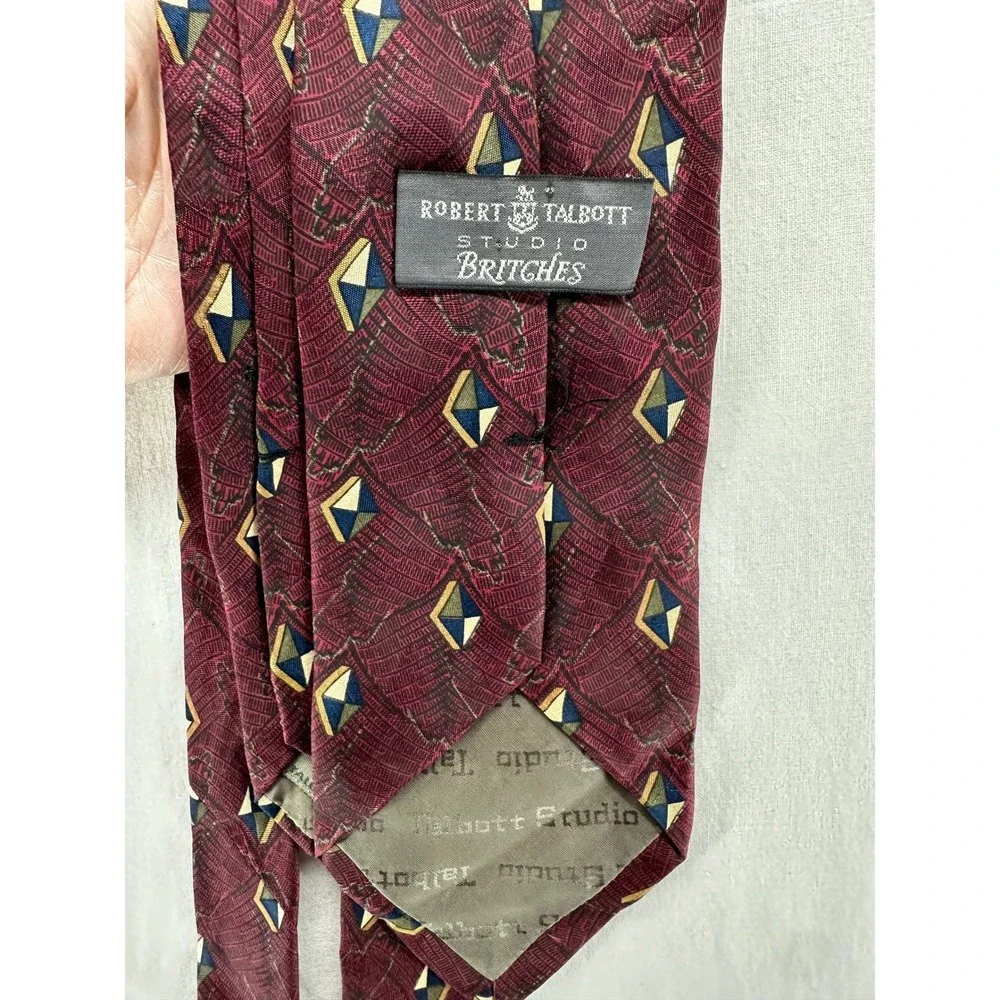 Vintage‎ Robert Talbott Studio Britches Silk Tie Burgundy Geometric Diamond Mens